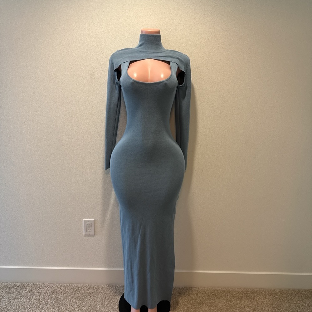 Fashion Nova Chic Slate Long Sleeve Dress
